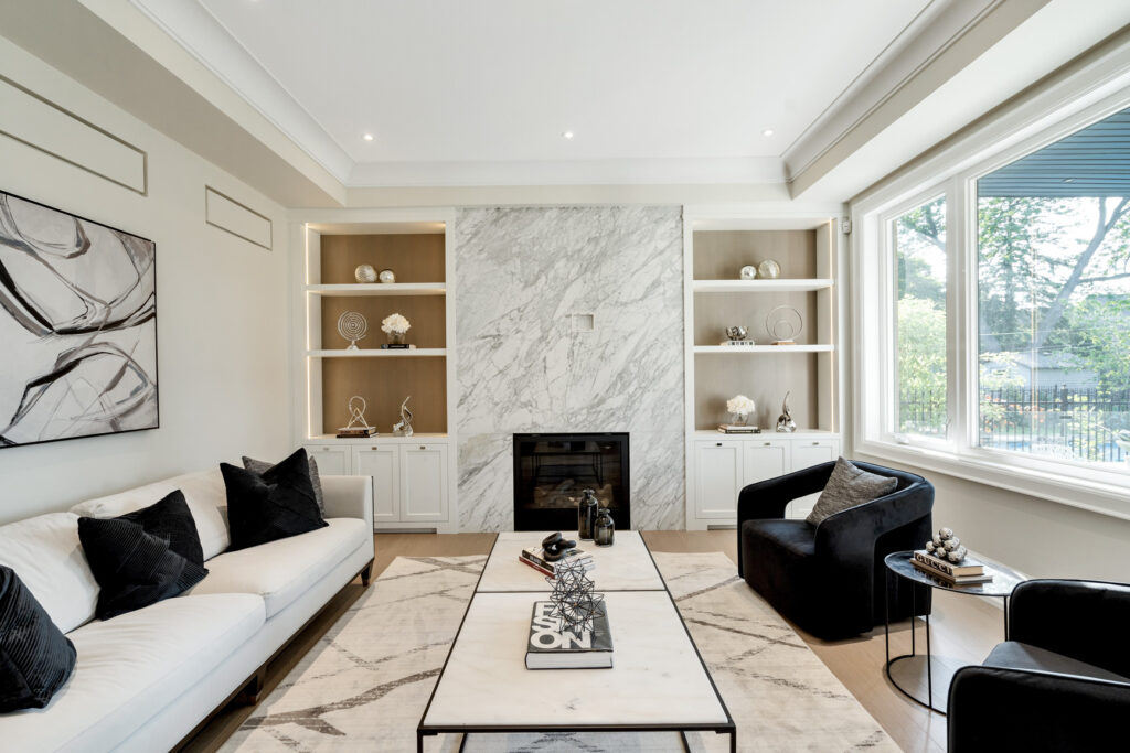 Living room interior after full home renovations in toronto.